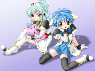 Anime girls pig cat aquahair - their lap free wallpaper