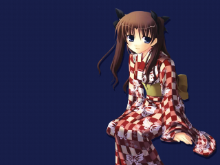 Anime girl checkered outfit sitting - outfit free wallpaper