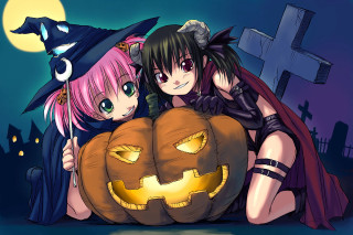 Halloween witches pumpkin cemetery manga - a cemetery free wallpaper