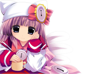 Girl sailorhat pinkdress coffee clock - a pink ribbon free wallpaper