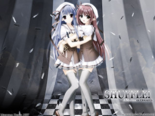 Anime girls checkered floor falling - floor free wallpaper