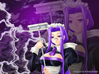 Purple haired maid glasses broom - a purple light free wallpaper