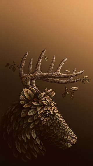 Deer head antlers branch leaves - a branch free wallpaper