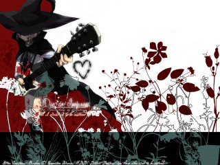 Gothic guitar man flower field - lineart free wallpaper