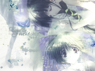 Anime couple blue white ribbon - a blue design free wallpaper