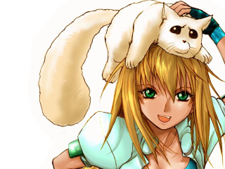 Girl cat head furry portrait - her head and a cat free wallpaper