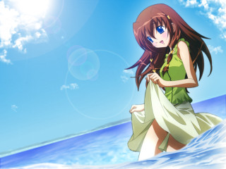Woman green dress ocean blue - her body free wallpaper for desktop