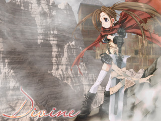 Woman sword cliff mountain banner - anime visual free wallpaper