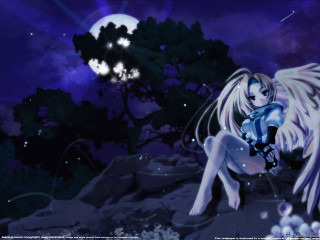 Girl wings night sky moon - a cartoon picture of a girl free wallpaper