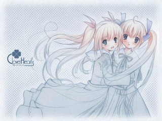Anime girls hug long hair - a white background free wallpaper