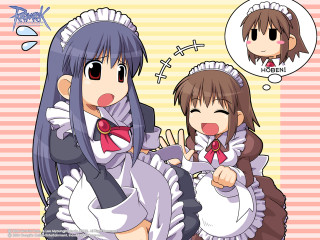 Two anime girls maid apron - a bow free wallpaper