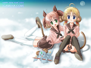 Anime girls cloud cat dog - happy free wallpaper