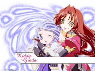 Kiddy grade anime girls hug - official art free wallpaper for desktop