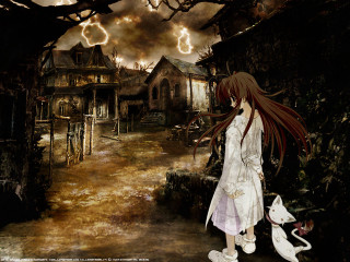 Creepy alley girl dog gothic - spooky free wallpaper