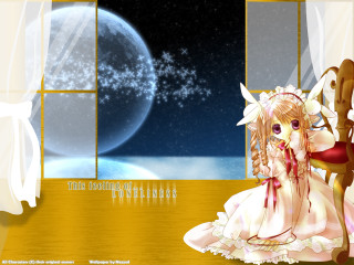 Moonlight astronaut girl white dress - a chair in front free wallpaper
