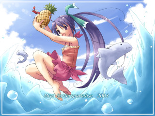 Girl bikini pineapple dolphin wave - lostfish free wallpaper