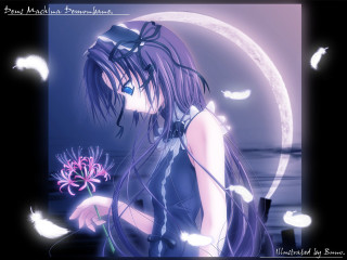 Girl blue dress fullmoon feather - a full moon free wallpaper