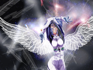 Woman wings purple galaxy anime - white wing free wallpaper