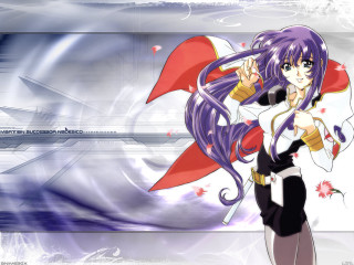Anime girl purple hair sword - visual free wallpaper