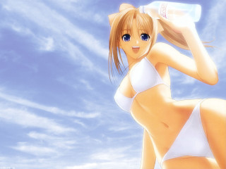 Woman bikini water sky clouds - a bottle of water free wallpaper