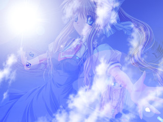 Girl clouds outstretched blue sky - the cloud free wallpaper