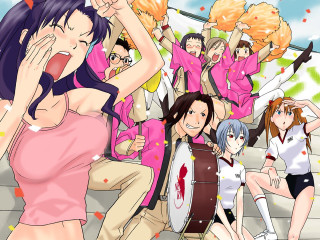 Anime girls group confetti blue - a picture together free wallpaper