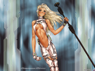 Dark skinned woman sword blonde - a white background free wallpaper for desktop