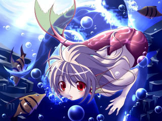 Girl blue dress fish tails - fish free wallpaper