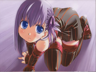 Purple haired cartoon girl thighhighs - her hip free wallpaper