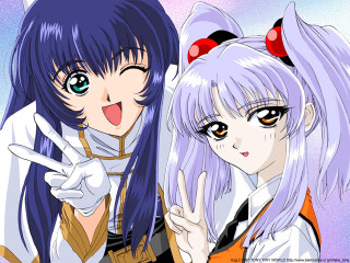 Anime girls horns long hair - their head free wallpaper