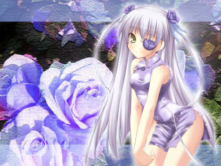 Girl purple dress flowers butterfly - front free wallpaper