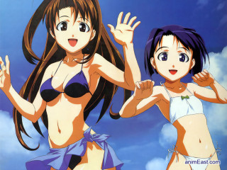 Anime girls bikinis sky waving - concept art free wallpaper