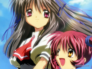 Anime girls blue sky long 2 - big free wallpaper