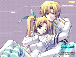 Anime girls hugging purple blue - a purple background behind them free wallpaper