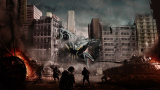 Giant monster city people fire - matte painting concept art free wallpaper