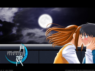 Full moon romantic anime kiss - full free wallpaper