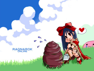 Cartoon girl blue hair heart - object free wallpaper