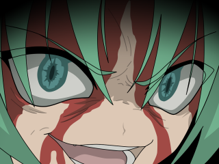 Greenhair blueeyes bloodyface anime gapmoe - green hair free wallpaper