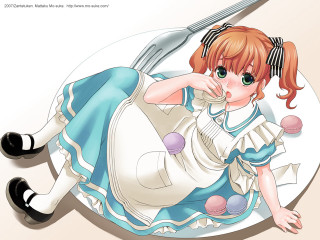 Cartoon girl plate fork knife - her hand and a knife free wallpaper