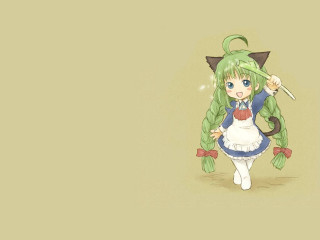 Green haired girl wand bow - a green dress holding free wallpaper