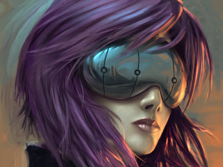 Purple hair futuristic mask cyberpunk - cyberpunk art free wallpaper