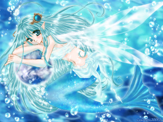 Mermaid blue hair white tail - a white tail free wallpaper