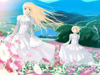 Flower field girls blonde dress - a field of flowers free wallpaper