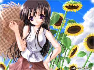 Girl sunflower outdoors summer hat - net art free wallpaper