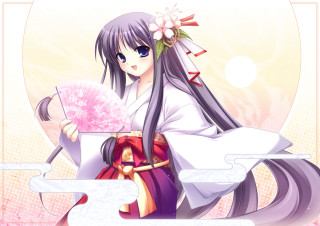 Woman kimono fan flower hakama - a pink flower free wallpaper
