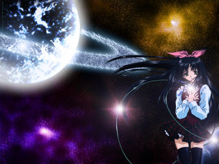 Girl space moon stars hologram - a short skirt holding free wallpaper