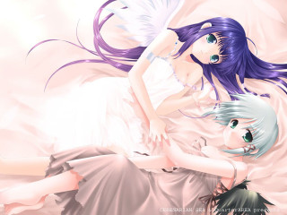 Anime angel bare shoulders blue - a bed together free wallpaper