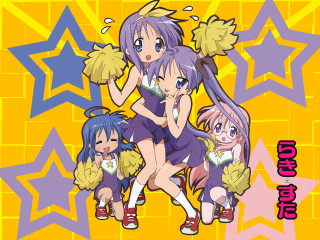 Anime girls stars yellow background - hint of yayoi kasuma free wallpaper