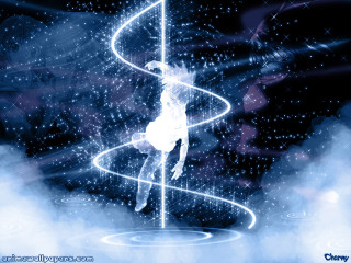 Woman pole light paint hologram - face and body free wallpaper