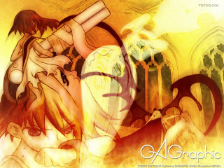 Gothic manga woman sword demon - her hand and a demon in the background free wallpaper